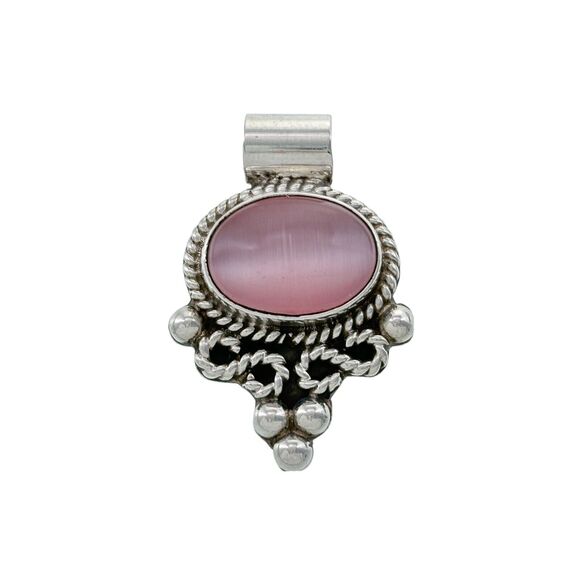 Vintage Sterling Silver 925 Pink Cat's Eye Pendant - Picture 1 of 5